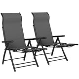 Set of 2 Folding Patio Chairs with Footrest and 5-Position Recline, Dark Grey