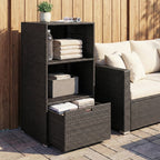 Pool Towel Rack with 2 Shelves and Basket Drawer, PE Rattan, Dark Brown