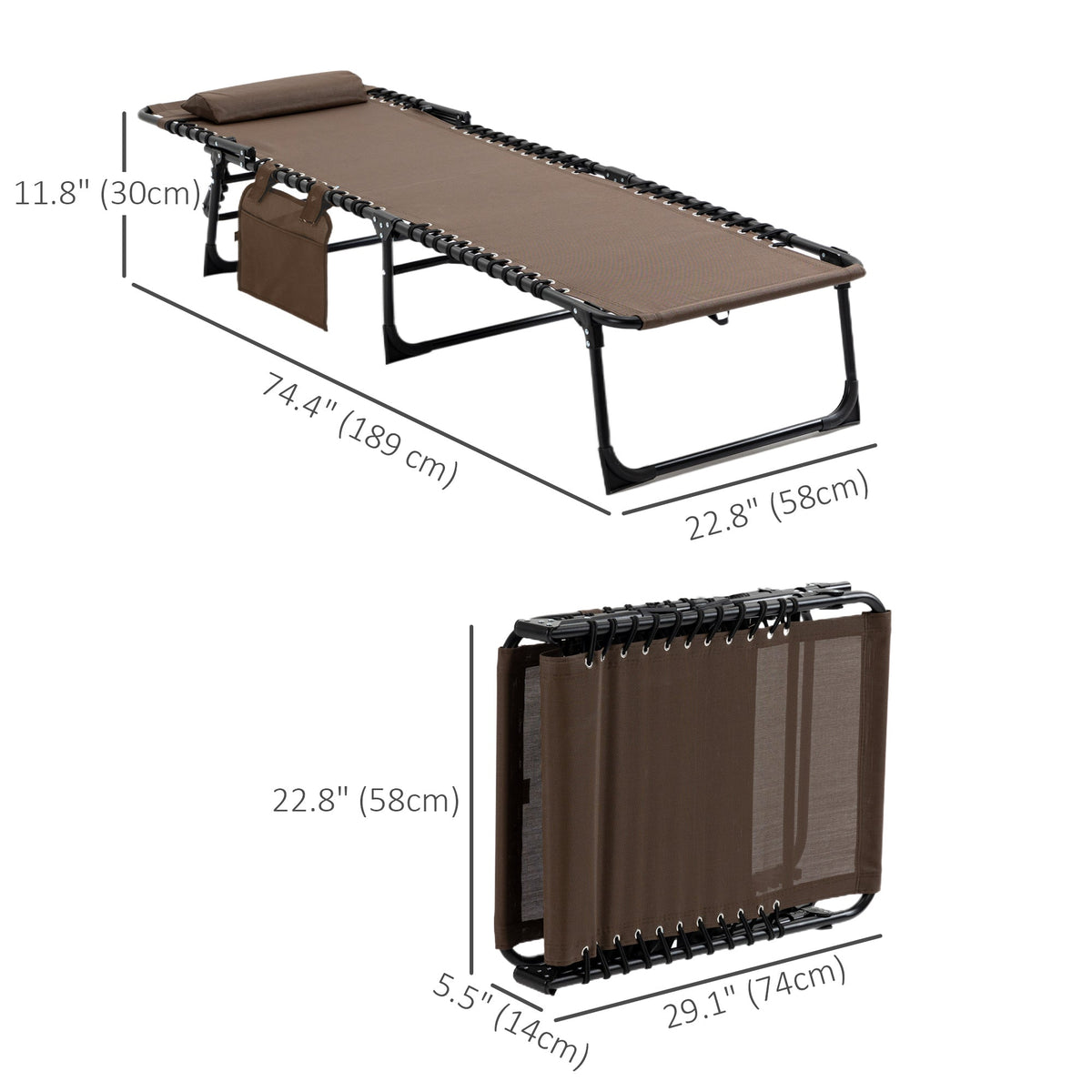 Folding Lounge Chair with Adjustable Backrest and Pillow, Brown