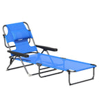 Folding Lounge Chair with Reading Hole and Headrest, Dark Blue
