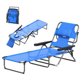 Folding Lounge Chair with Reading Hole and Headrest, Dark Blue