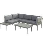 4-Seater L-Shaped Rattan Corner Sofa Set with Acacia Wood Coffee Table, Grey