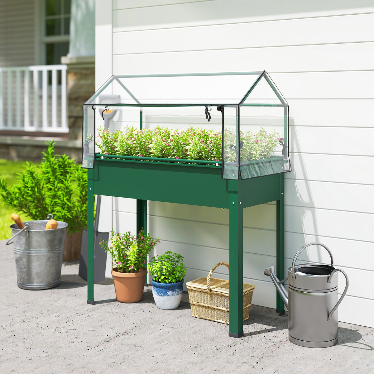 39.4" x 18.9" x 48.8" Raised Garden Bed with Cover, Green