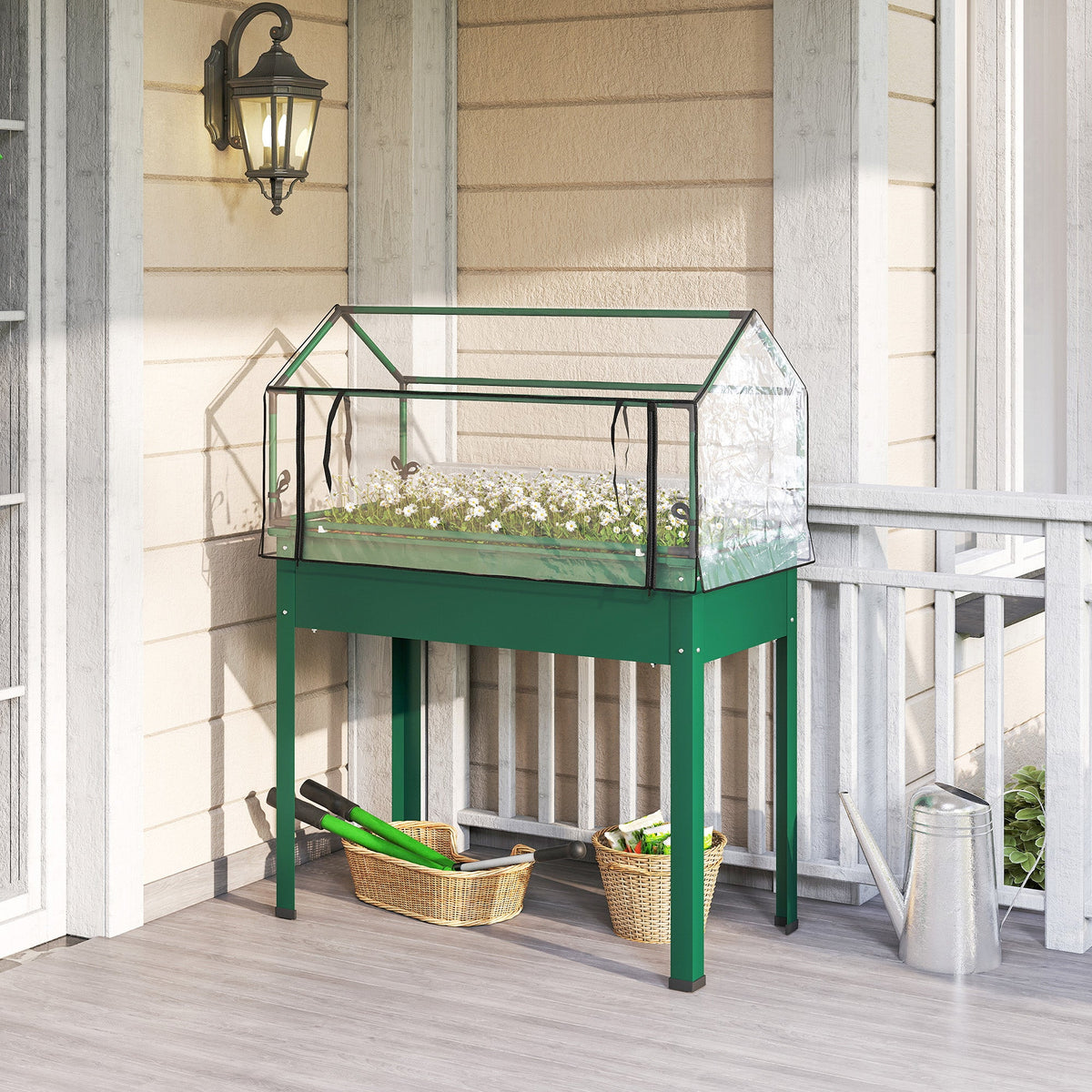 39.4" x 18.9" x 48.8" Raised Garden Bed with Cover, Green