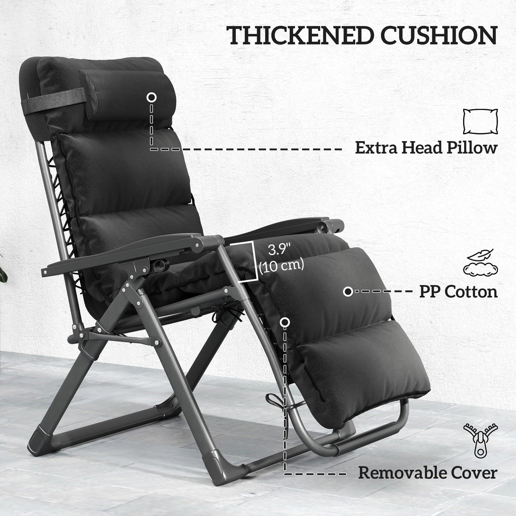 Set of 2 Zero Gravity Chairs with Cup and Phone Holder Tray, Black