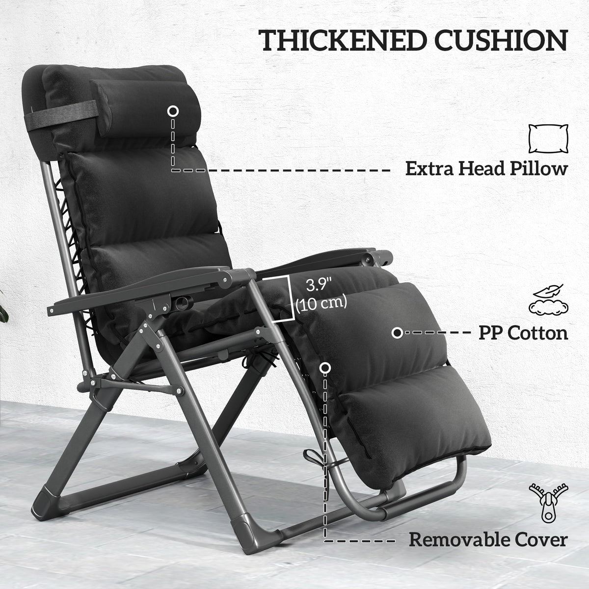 Set of 2 Zero Gravity Chairs with Cup and Phone Holder Tray, Black