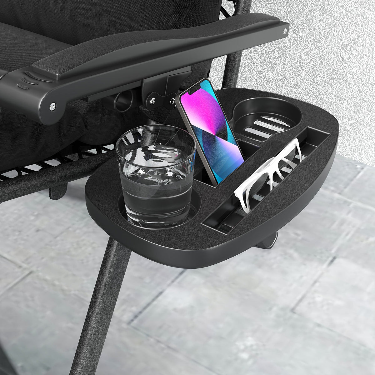 Set of 2 Zero Gravity Chairs with Cup and Phone Holder Tray, Black