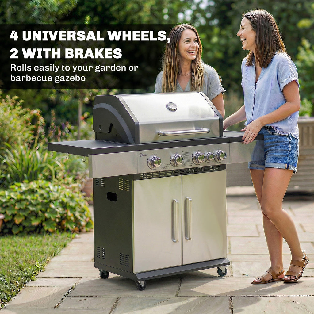 4+1 Burner Gas BBQ Grill with Side Burner and Storage Cabinet