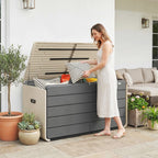 757 L Garden Storage Box with Wheels and Lockable Lid, Beige/Grey