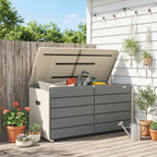 757 L Garden Storage Box with Wheels and Lockable Lid, Beige/Grey