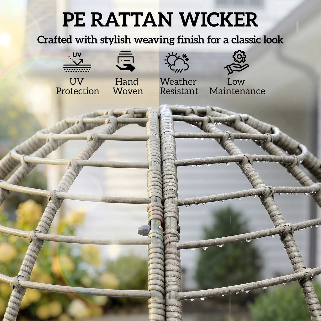 Standing PE Rattan Egg Chair with Footstool and Thick Cushions, Light Grey
