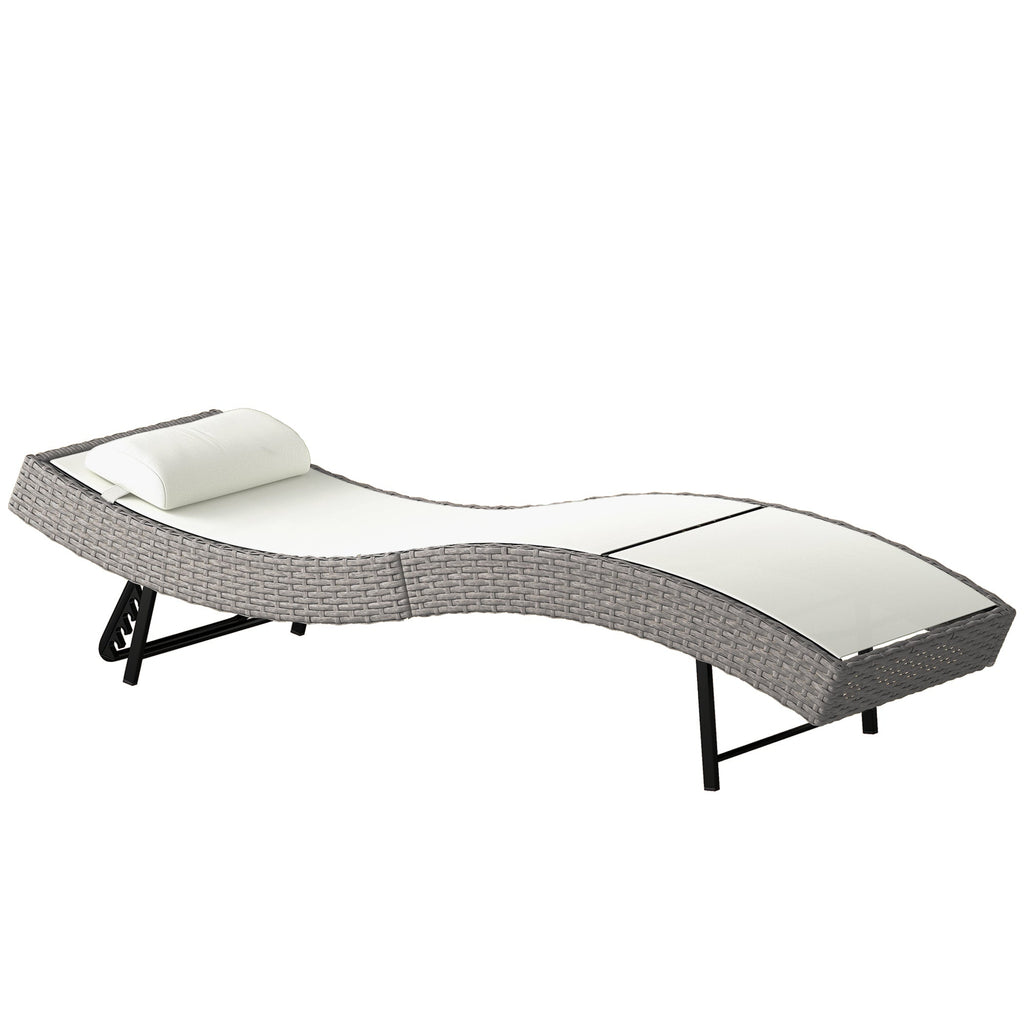 Rattan Sun Lounger with S-Shaped Seat and 5-Position Backrest, Cream White