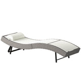 Rattan Sun Lounger with S-Shaped Seat and 5-Position Backrest, Cream White