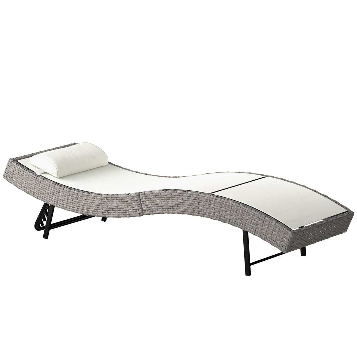 Rattan Sun Lounger with S-Shaped Seat and 5-Position Backrest, Cream White