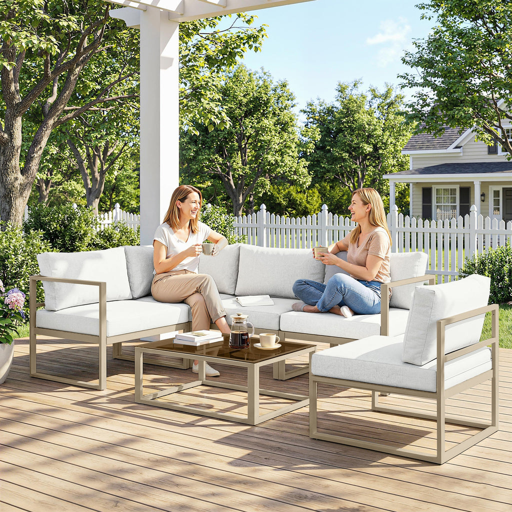 6 Seater Aluminium Garden Sofa Set with Coffee Table, White