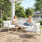 6 Seater Aluminium Garden Sofa Set with Coffee Table, White