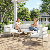 6 Seater Aluminium Garden Sofa Set with Coffee Table, White