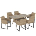 7-Piece Dark Grey Rattan Dining Set with WPC Table, 6 Chairs & Cushions