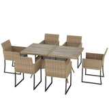7-Piece Dark Grey Rattan Dining Set with WPC Table, 6 Chairs & Cushions