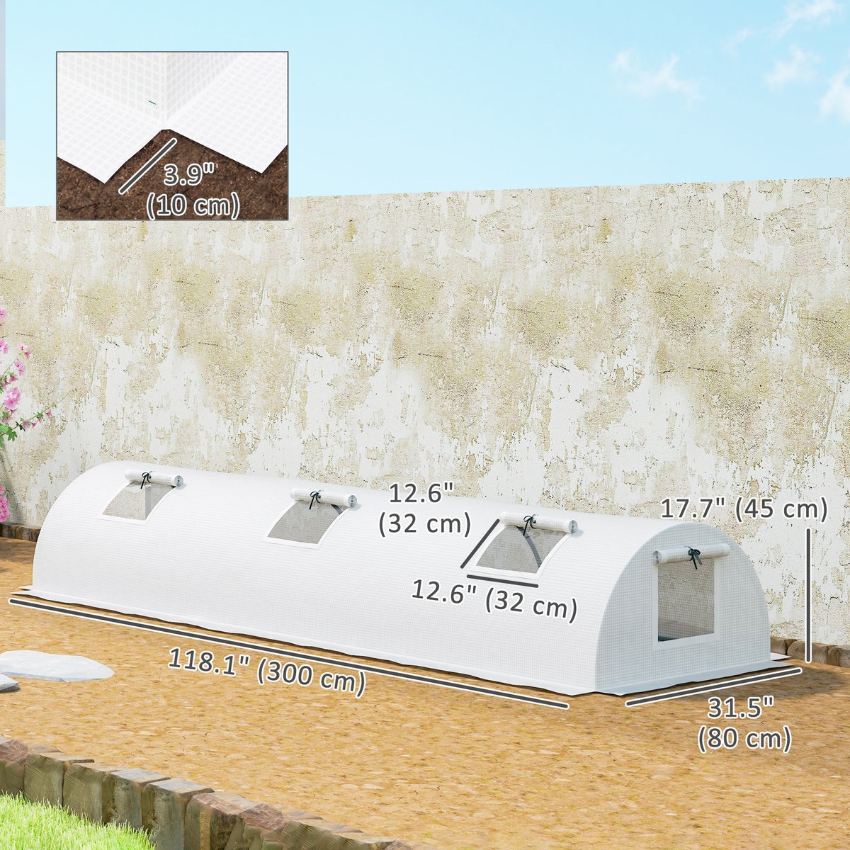 10' x 3' x 2' Portable Mini Greenhouse with 5 Mesh Windows, White