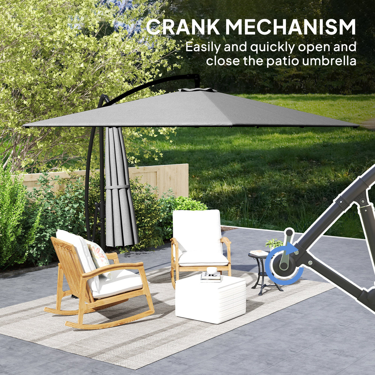 Offset Patio Umbrella with Base, Cover and Tilt Function, Grey