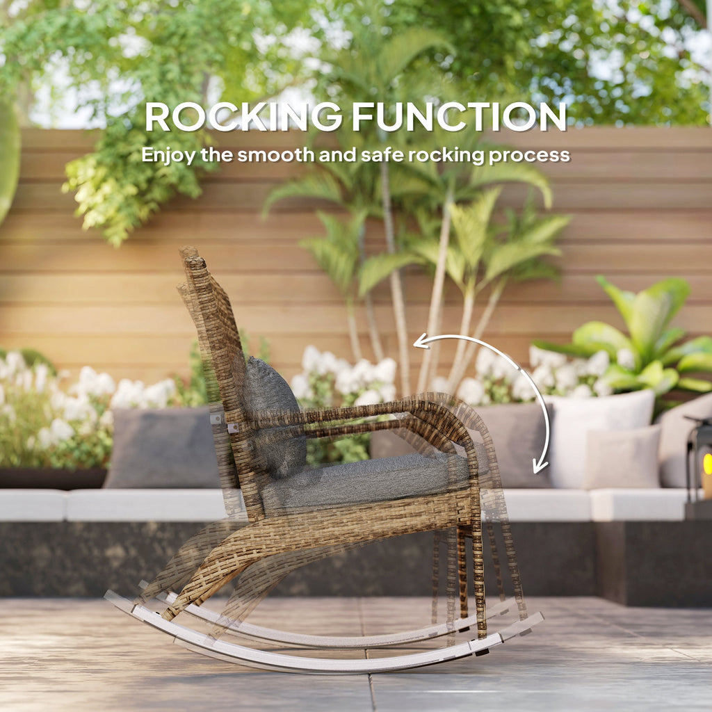 Wicker Adirondack Rocking Chair with Cushion and Pillow, Grey/Mixed Yellow