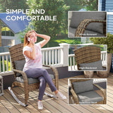 Wicker Adirondack Rocking Chair with Cushion and Pillow, Grey/Mixed Yellow