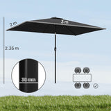 3 x 2 m Garden Parasol with Crank Handle and Tilt Function, Black