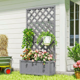Wood Planter with Trellis and Drainage Holes, Grey