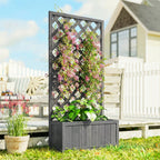 Wood Planter with Trellis and Drainage Holes, Grey