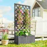 Wood Planter with Trellis and Drainage Holes, Grey