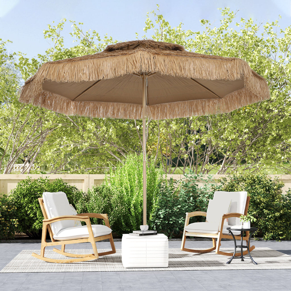 10FT Hula Thatched Tiki Patio Umbrella with 2-Tier Canopy, Natural
