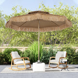 10FT Hula Thatched Tiki Patio Umbrella with 2-Tier Canopy, Natural