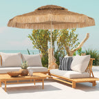 10FT Hula Thatched Tiki Patio Umbrella with 2-Tier Canopy, Natural