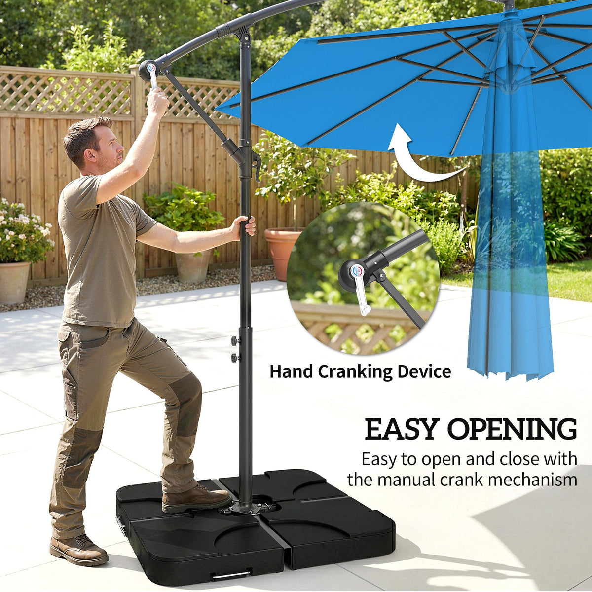 3 m Cantilever Parasol with Weights, Cover & Cross Base, Blue