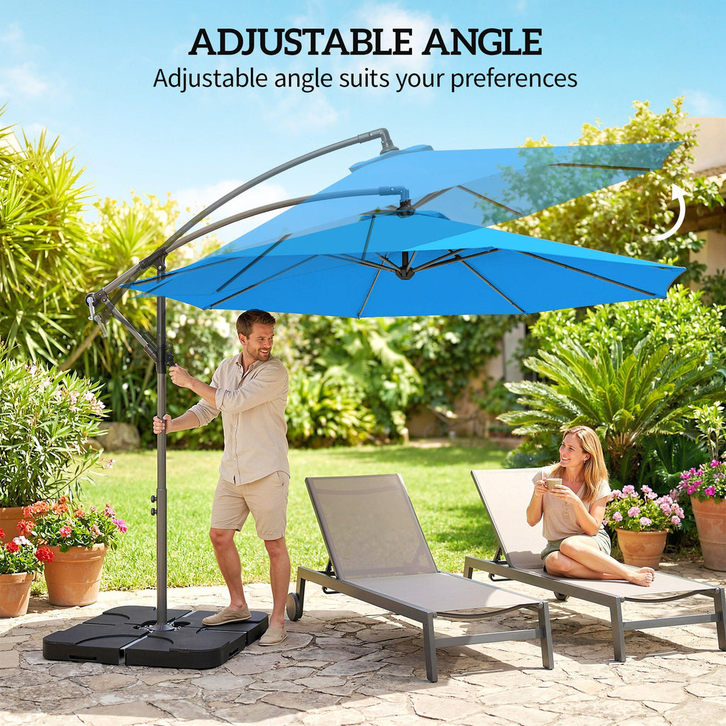 3 m Cantilever Parasol with Weights, Cover & Cross Base, Blue
