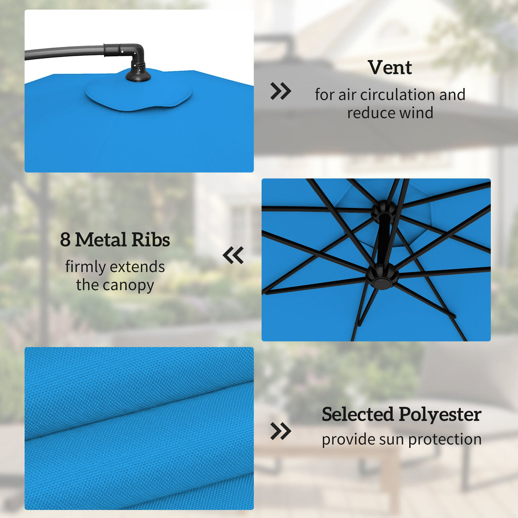 3 m Cantilever Parasol with Weights, Cover & Cross Base, Blue