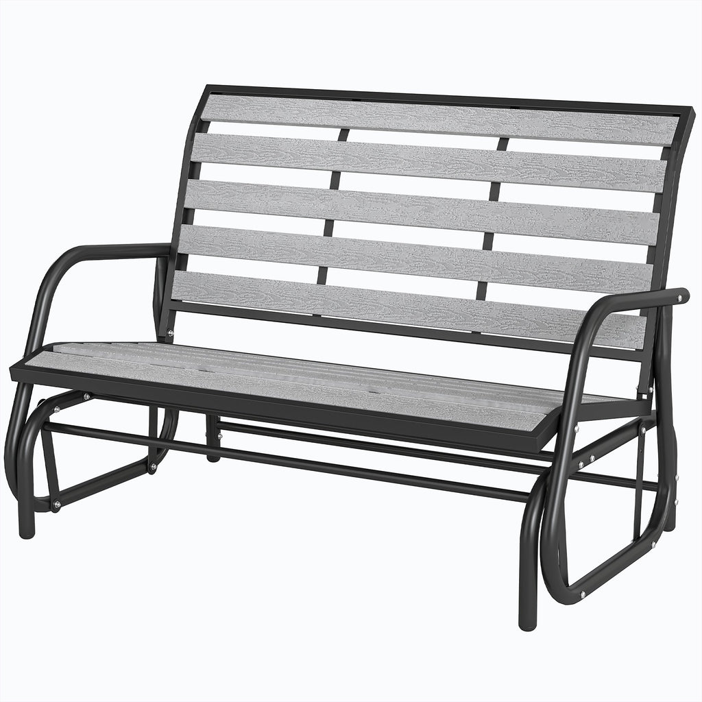 2-Person Outdoor Glider Bench with Faux Wood Slatted Seat and Steel Frame, Grey