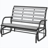 2-Person Outdoor Glider Bench with Faux Wood Slatted Seat and Steel Frame, Grey