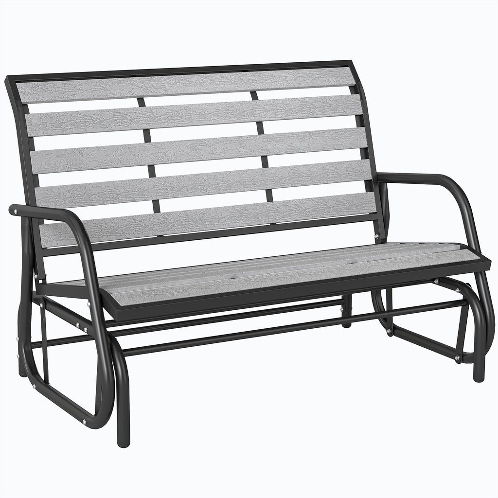 2-Person Outdoor Glider Bench with Faux Wood Slatted Seat and Steel Frame, Grey