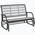 2-Person Outdoor Glider Bench with Faux Wood Slatted Seat and Steel Frame, Grey