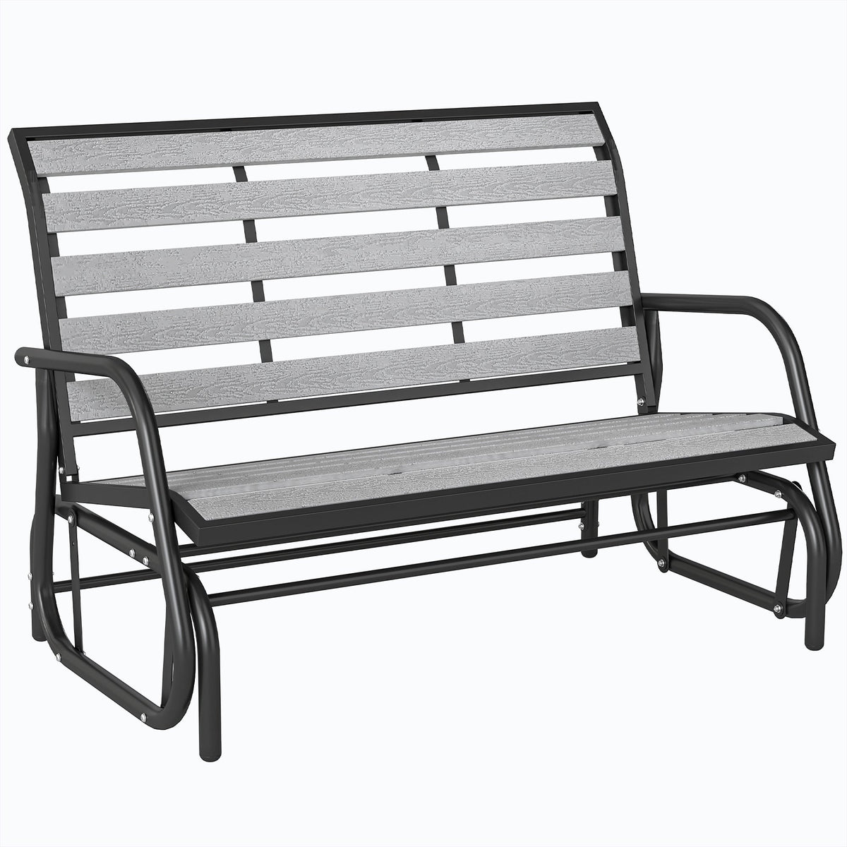 2-Person Outdoor Glider Bench with Faux Wood Slatted Seat and Steel Frame, Grey