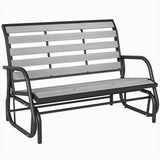 2-Person Outdoor Glider Bench with Faux Wood Slatted Seat and Steel Frame, Grey