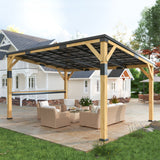 PerArbor 10' x 14' Wooden Lean-to Gazebo with Galvanized Steel Sloped Roof and Bar Shelf