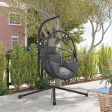 Hanging Egg Chair with Stand, Thick Cushion and Cup Holder, Grey