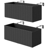 2 Pack 20" Railing Planter Boxes with Hooks and Drainage, Black