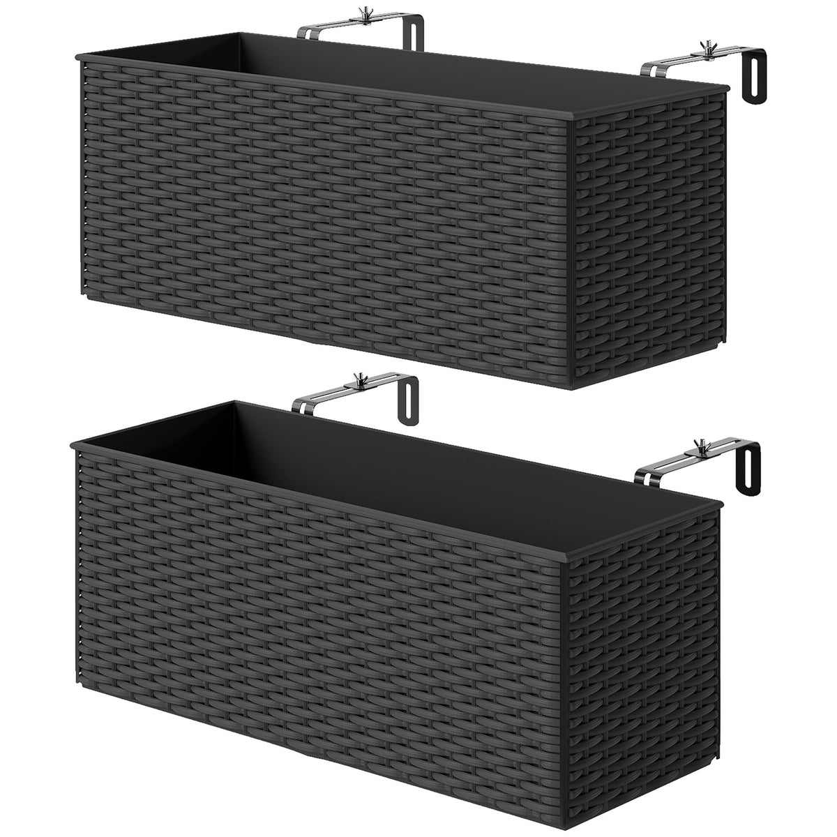 2 Pack 20" Railing Planter Boxes with Hooks and Drainage, Black
