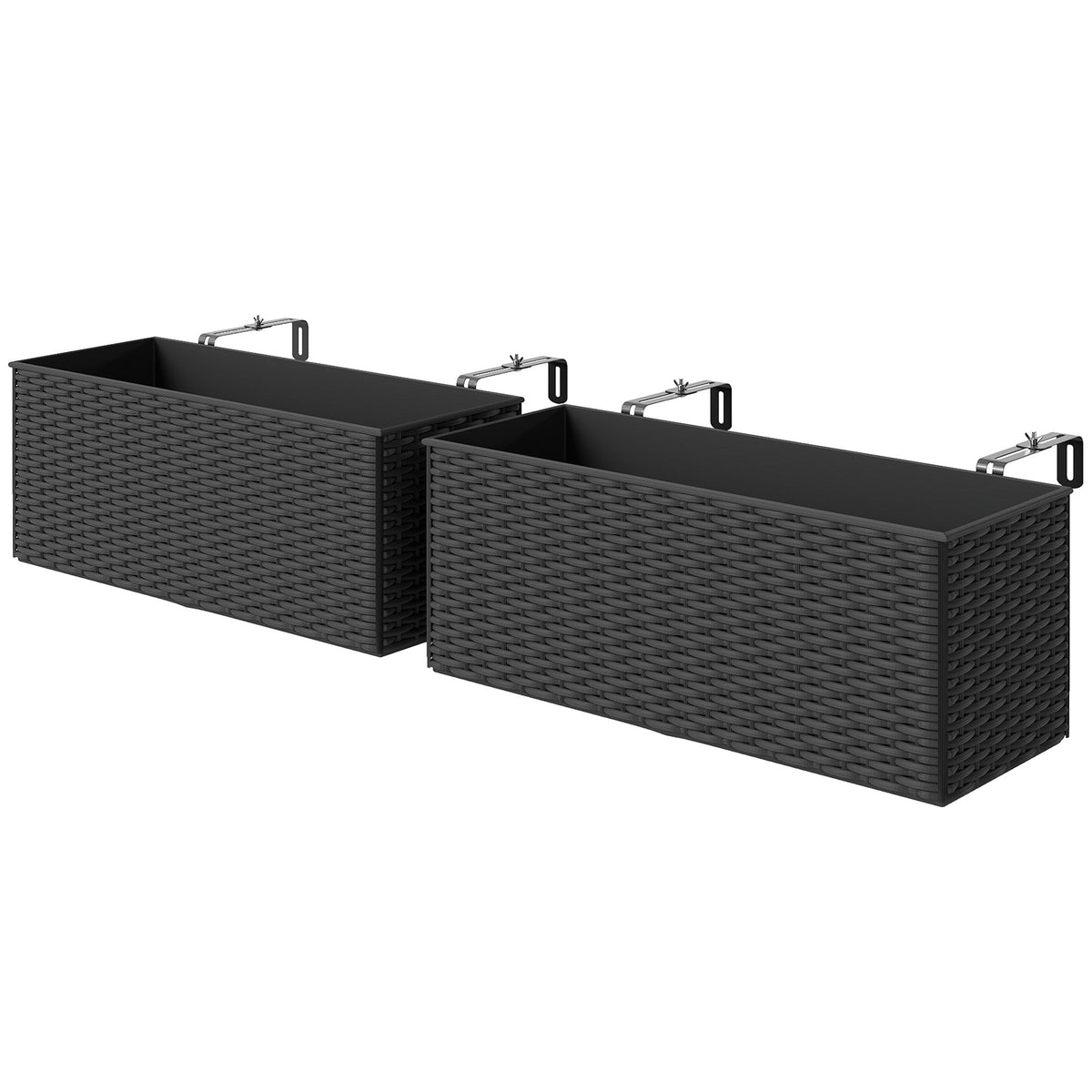 2 Pack 20" Railing Planter Boxes with Hooks and Drainage, Black