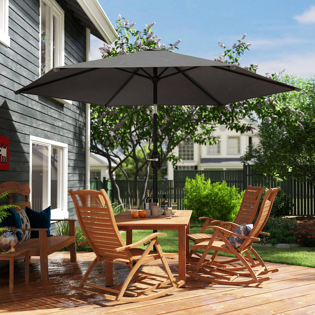 2.6 m Garden Parasol with Tilt, Crank, Vent & Aluminium Pole, Black