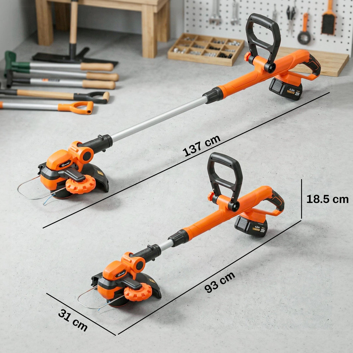 Cordless 2-in-1 Grass Trimmer & Edger with 2x4.0Ah Batteries, 25cm Cut